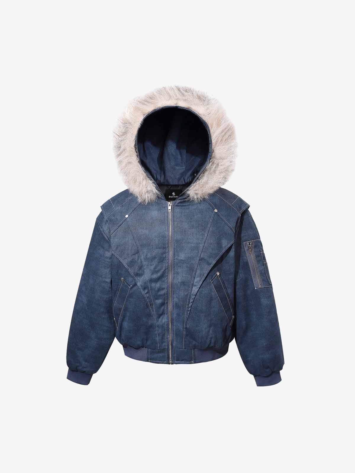 Washed Patchwork Contrast Bomber Jacket 