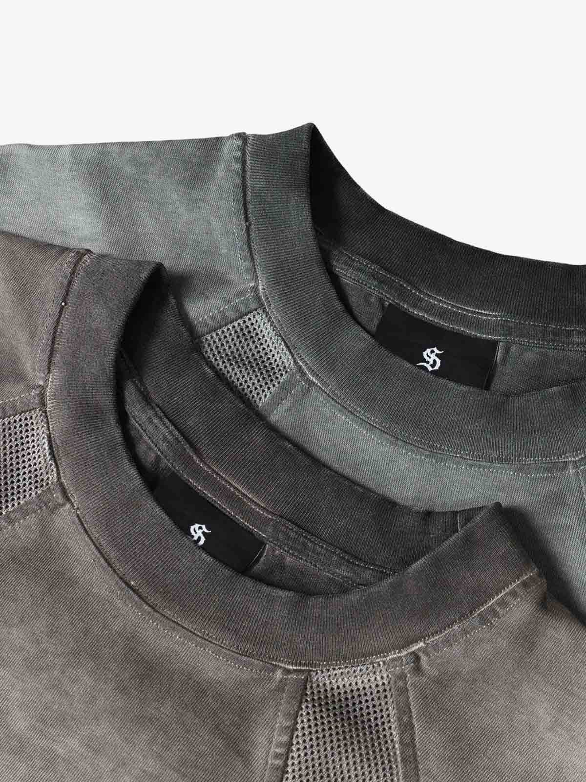 Cotton Blend Oversized Mesh Panel T-Shirt with Crew Neck 