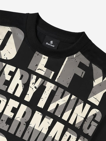 Distressed Typographic Rock Graphic Oversized T-Shirt