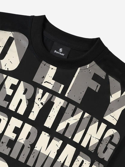 Distressed Typographic Rock Graphic Oversized T-Shirt
