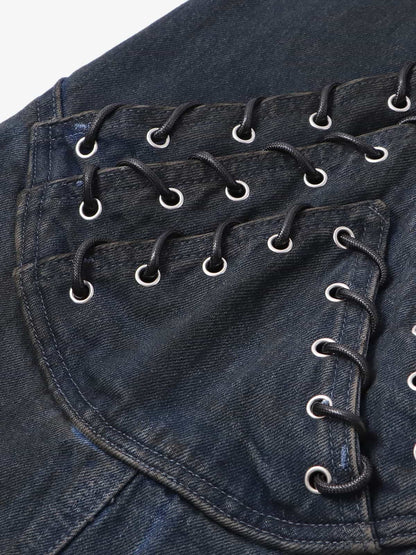 Retro Distressed Studded Heavy-Duty Functional Jeans 
