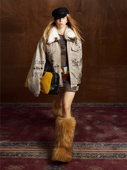 Winter-Ready Corduroy Jacket with Faux Fur Trim for Men 