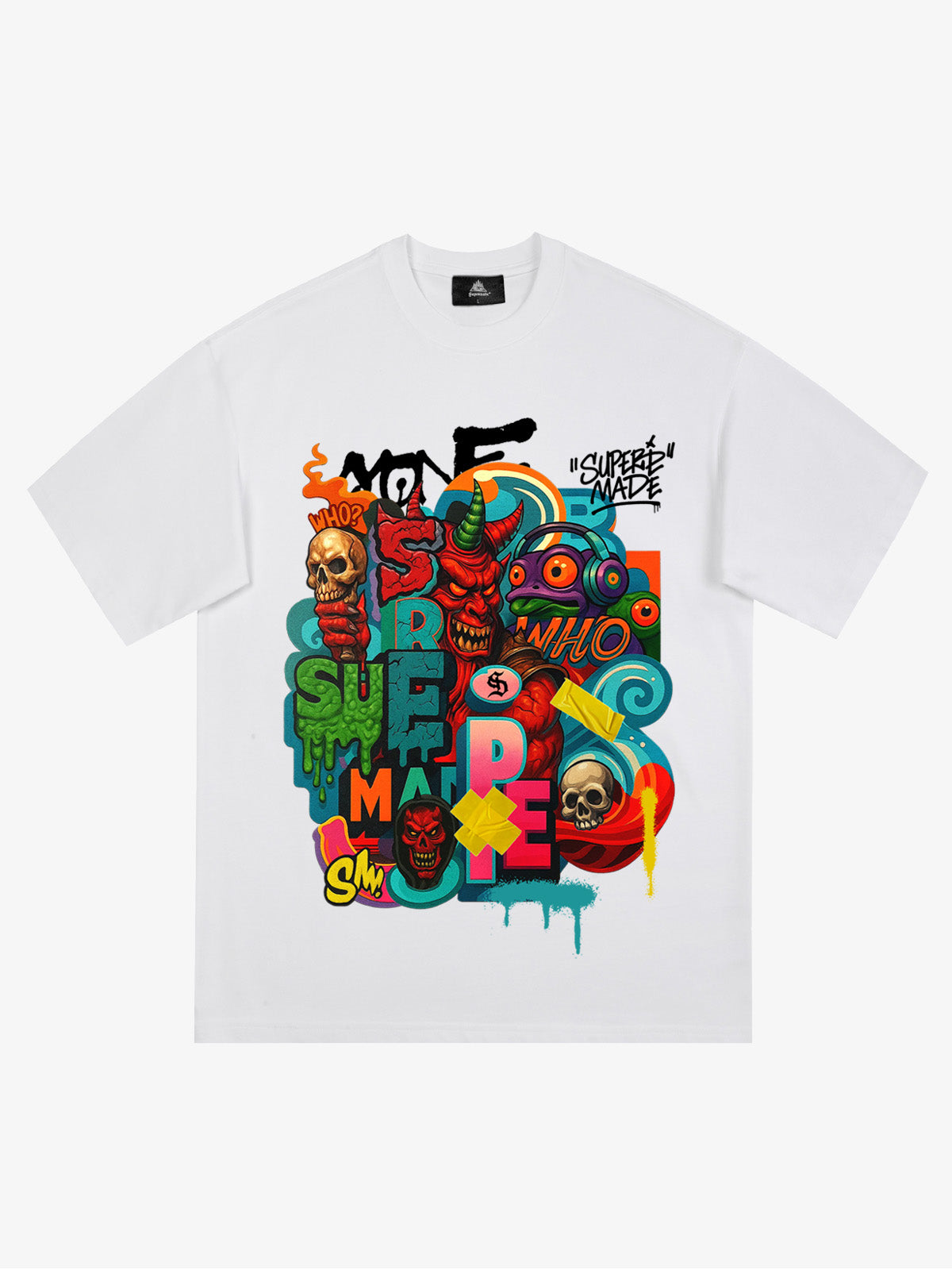 Trendy Multicolor Graffiti Skull Graphic T-Shirt 