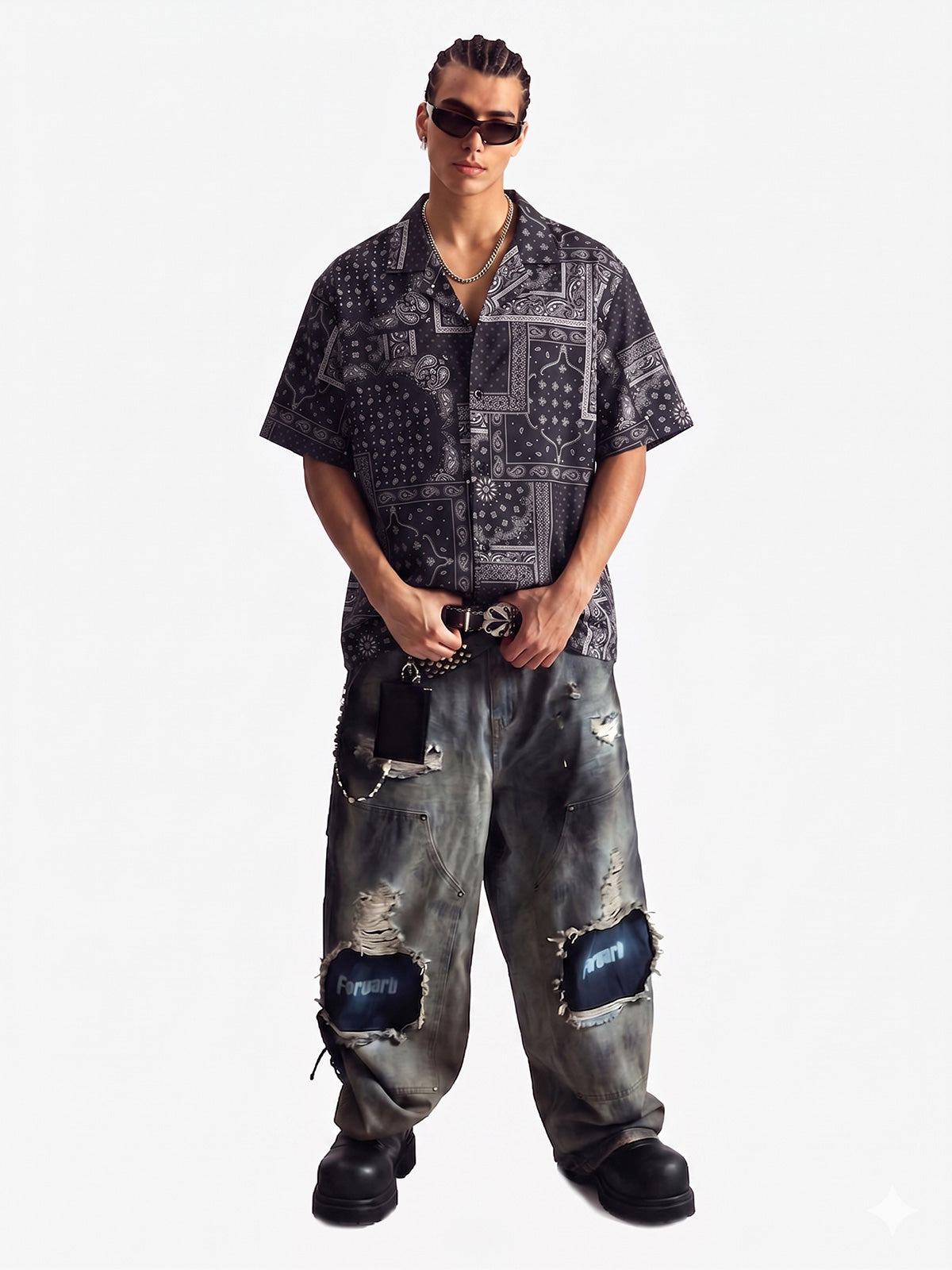 Vintage Bandana Patchwork Camp Collar Boxy Shirt 