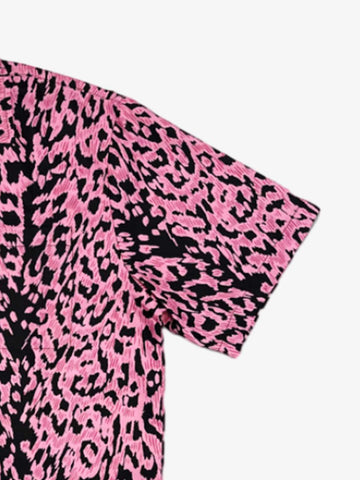 Cyber Punk Leopard Print Camp Collar Boxy Shirt 