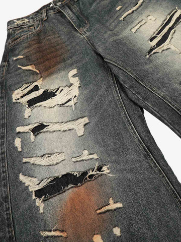 Distressed Ripped Detail Baggy Jeans