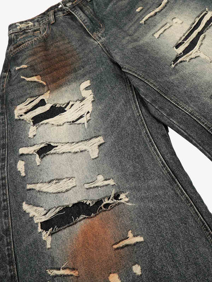 Distressed Ripped Detail Baggy Jeans