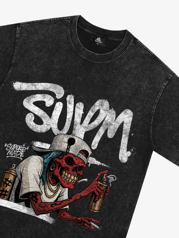 Street Trendy Skull Spray-Paint Graffiti Master T-Shirt 