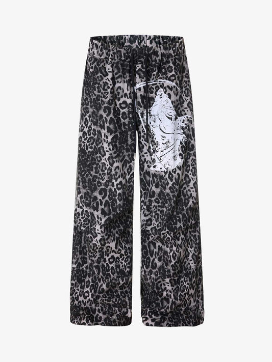 Stylish Leopard Print Wide-Leg Pants with Unique Graphic Design 