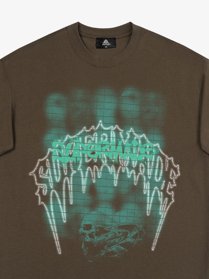 THE SUPERMADE Dark Grid Skull Graphic T-Shirt with Neon Drip Design 