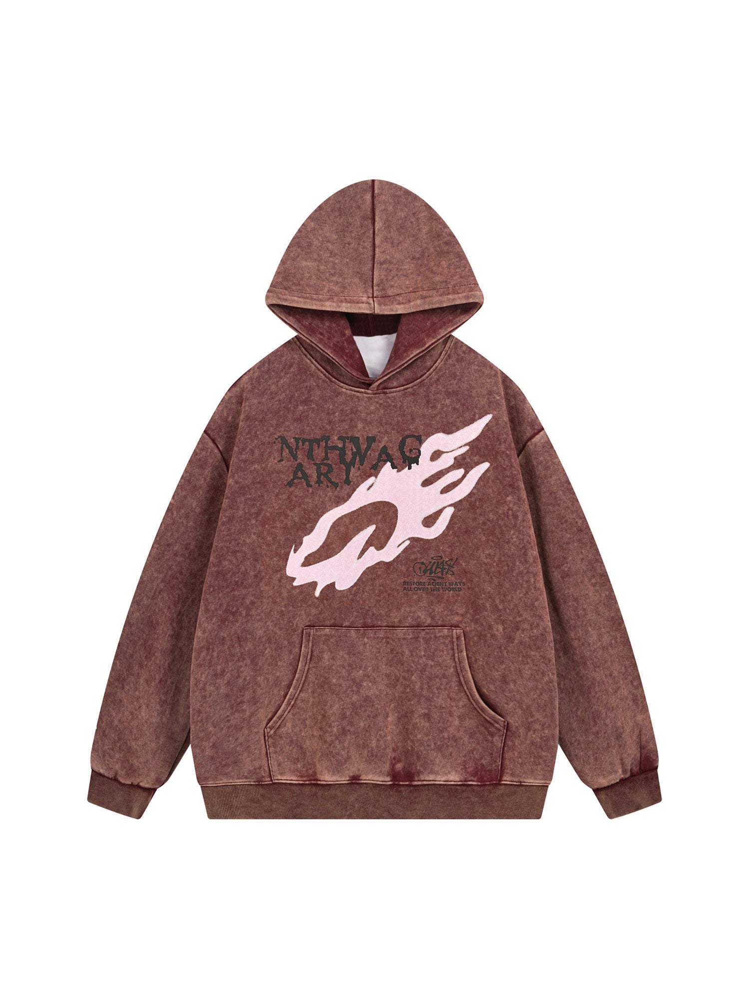 Thesupermade Washed Flame Printed Hooded Fleece Sweatshirt 