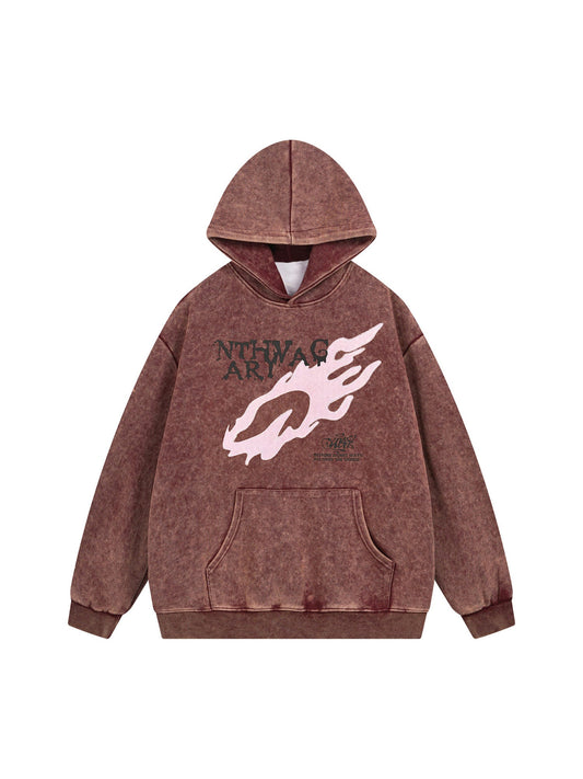 Thesupermade Washed Flame Printed Hooded Fleece Sweatshirt 