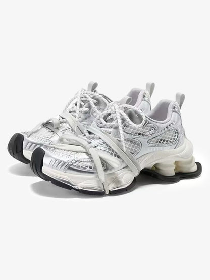 Metallic Mesh Chunky Spring-Loaded Sneakers