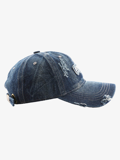 Distressed Denim Baseball Cap with Vintage 1920s Patch - Perfect for Casual and Sporty Looks 