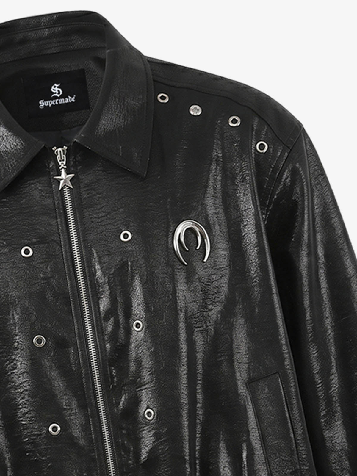 Studded Embroidered Double-Zip Cropped Biker Jacket