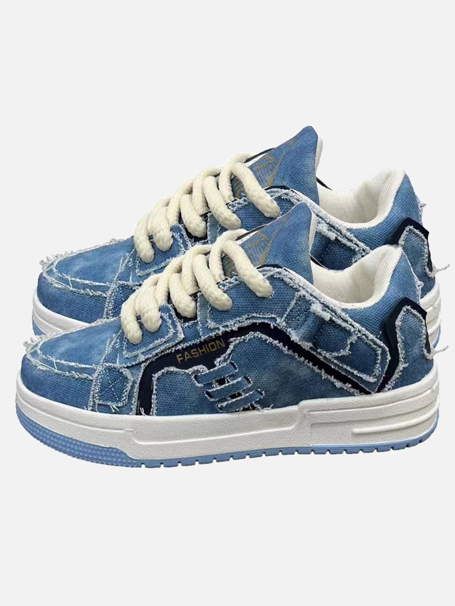 Shredded Denim Patchwork Sneakers