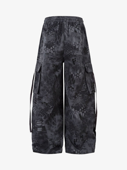 Camouflage Cargo Culottes with Adjustable Drawstring and Side Slits 
