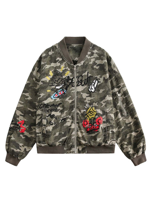 Graffiti Camouflage Baseball Bomber Jacket 