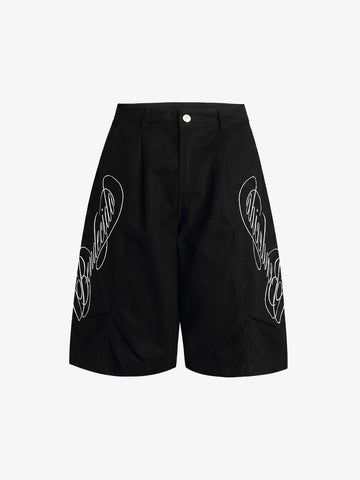 Embroidered Multi-Pocket Cargo Capri Pants