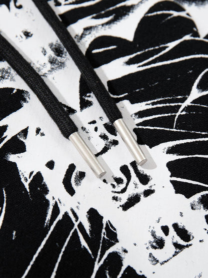 Street Washed Distressed Dark Skeletons Print Hoodie 