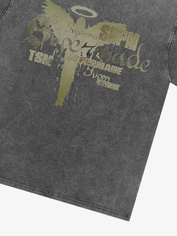 Distressed Washed Gothic Angel Graphic T-Shirt 