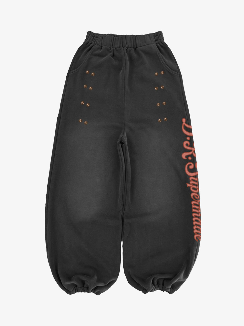 Studded Script Graphic Curved-Leg Sweatpants