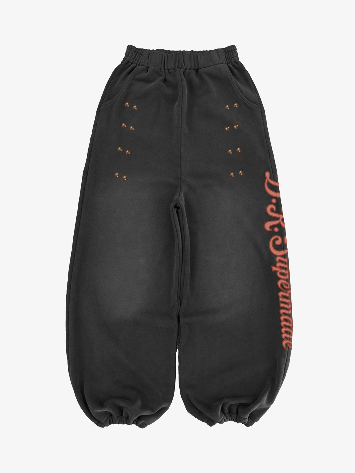 Studded Script Graphic Curved-Leg Sweatpants
