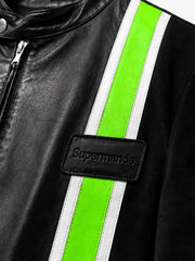 Color Block Striped Faux Leather Biker Jacket