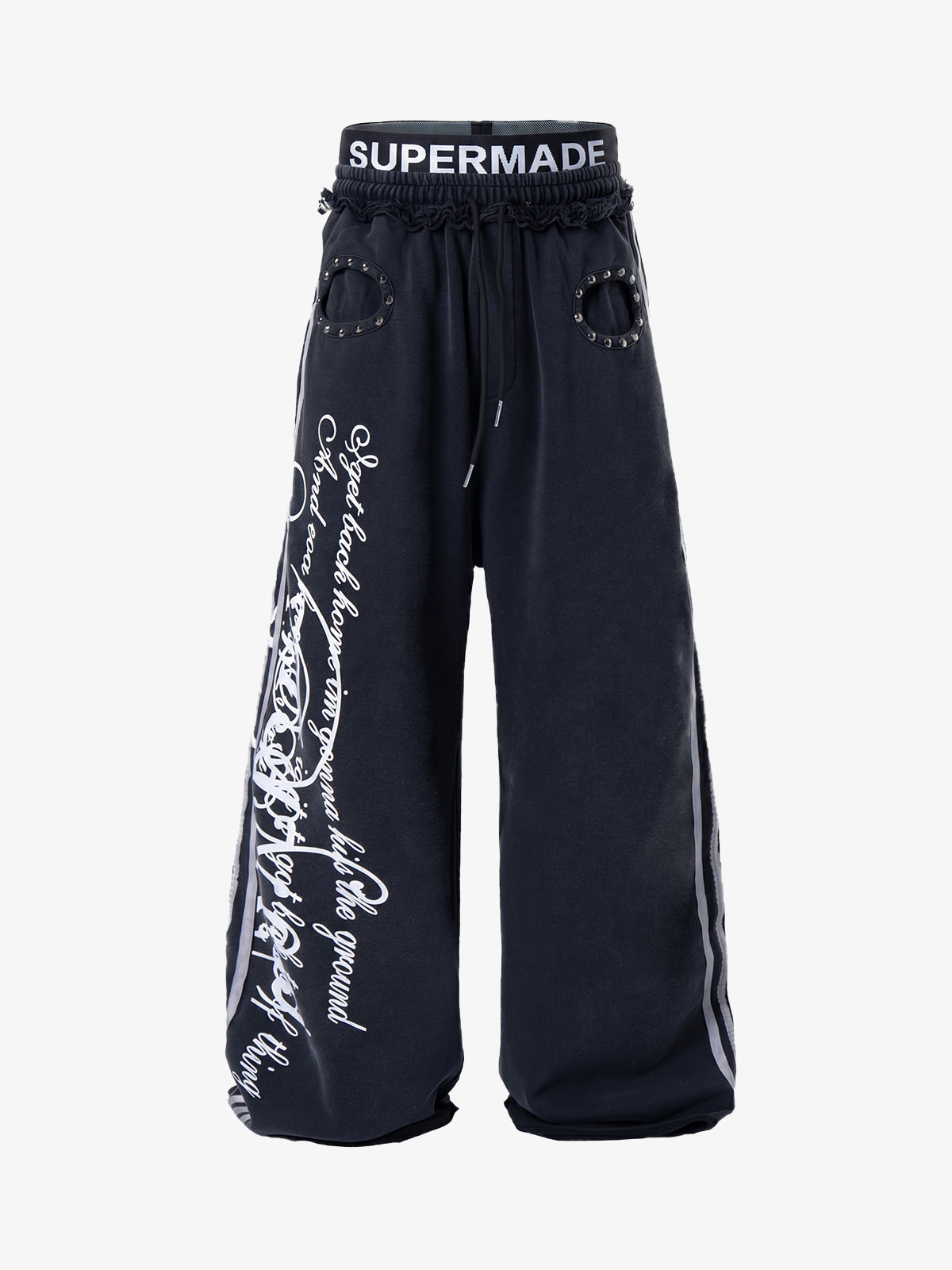 Rebel Studded Wide-Leg Layered Sweatpants 