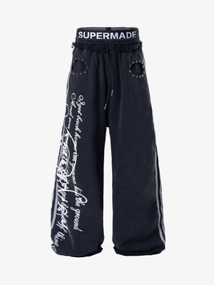 Rebel Studded Wide-Leg Layered Sweatpants 