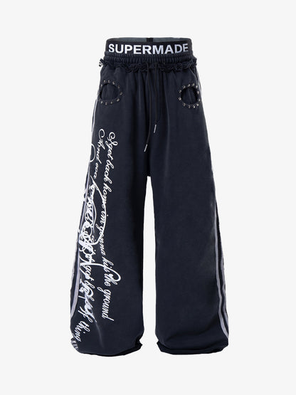 Rebel Studded Wide-Leg Layered Sweatpants 