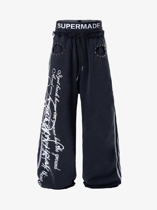 Rebel Studded Wide-Leg Layered Sweatpants 