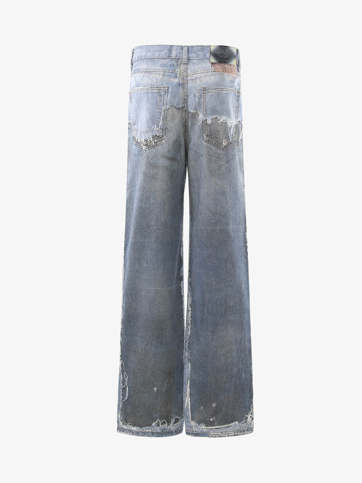 Vintage Distressed Print Wide Leg Jeans 