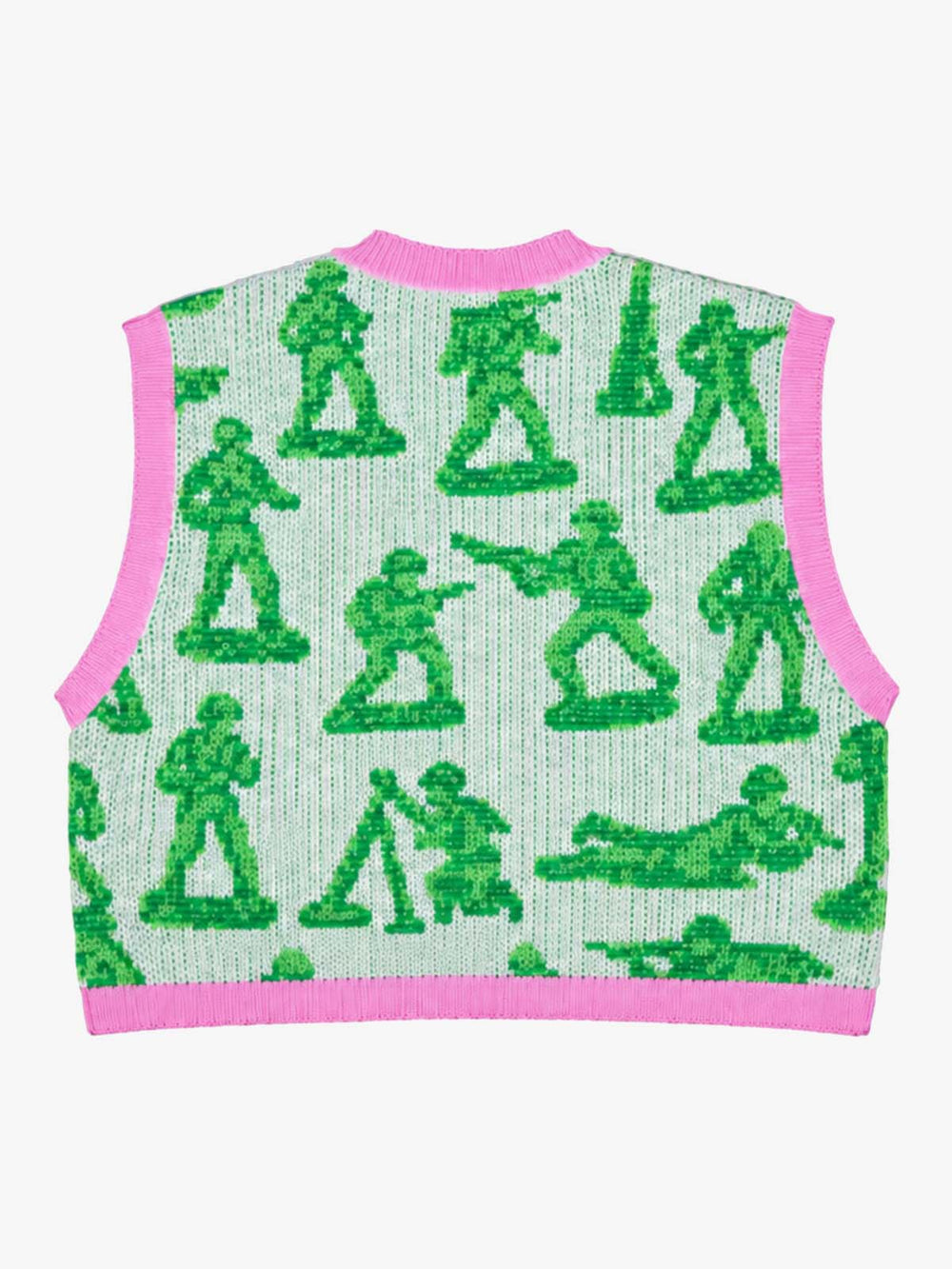 Green Figure Jacquard Cropped Sweater Vest; Green / S, Green / M, Green / L, Green / XL, Green / 2XL