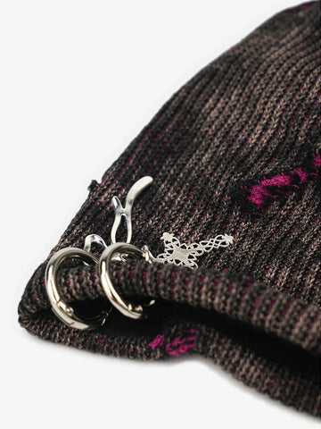 Retro Wasteland Style Distressed Knit Hanging Charm Beanie 