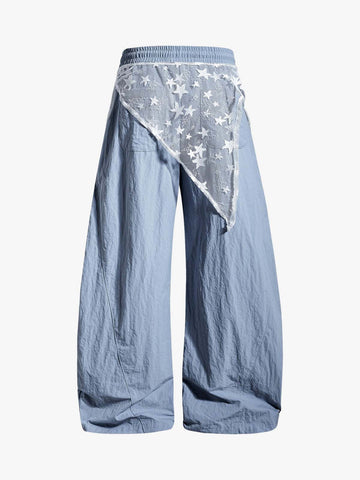 Star-Lace Overlay Baggy Track Pants 