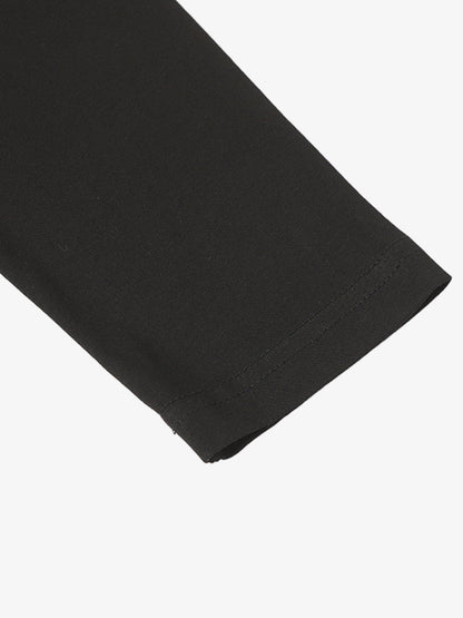 Black Long Sleeve T-Shirt with Plaid Shoulder Patch - Stylish and Versatile Top for Casual Wear 