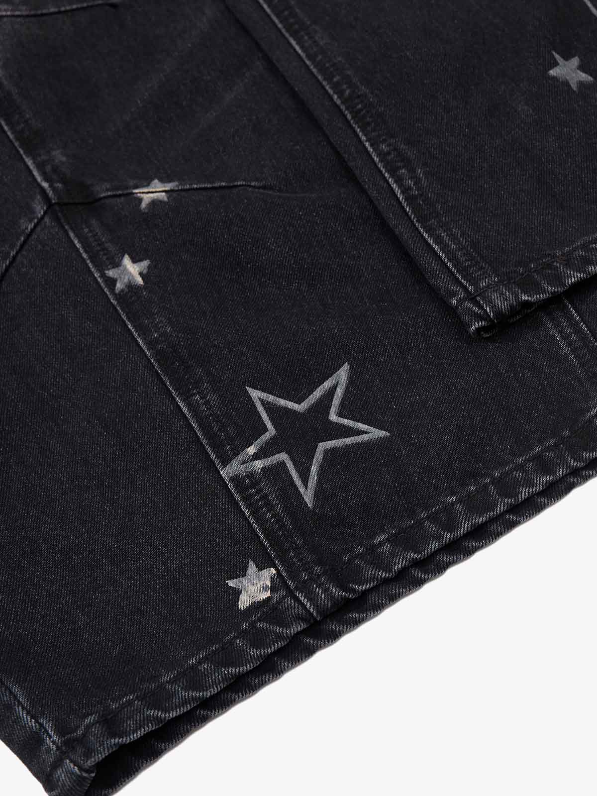 Vintage Star Print Washed Barrel Jeans 