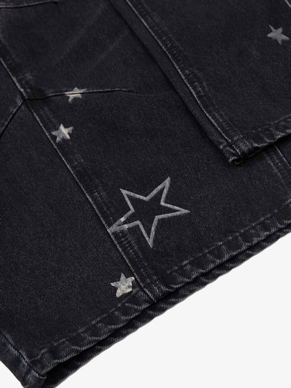 Vintage Star Print Washed Barrel Jeans 