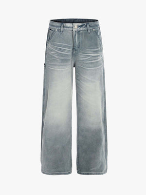 High-Waisted Wide-Leg Denim Pants with Asymmetric Wrap Design 
