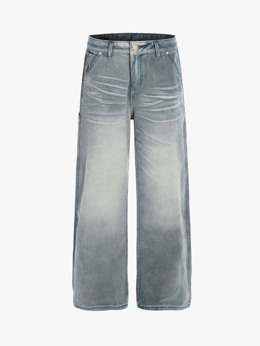 High-Waisted Wide-Leg Denim Pants with Asymmetric Wrap Design 