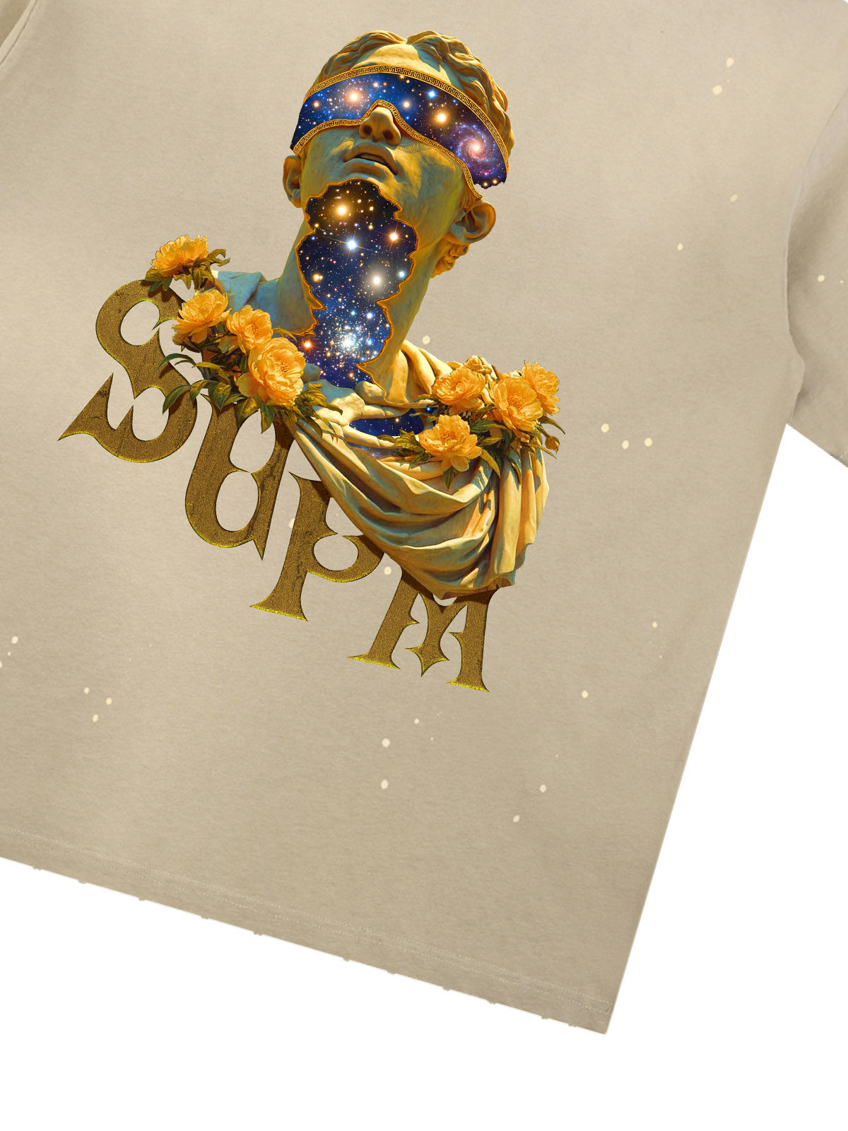 THE SUPERMADE-Wash and splash ink Galaxy Art Print T-Shirt with Cosmic Statue Design for Men and Women 