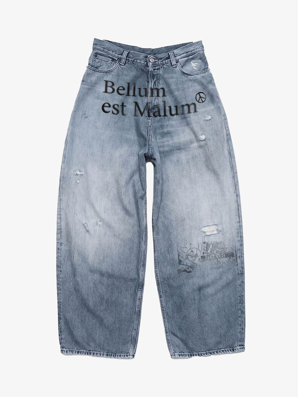 Anti-War Graphic Washed Distressed Blue Jeans