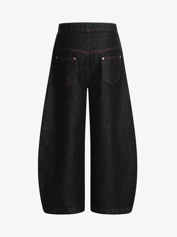 Street Culottes Red Stitching Barrel Jeans 