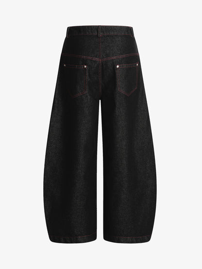 Street Culottes Red Stitching Barrel Jeans 