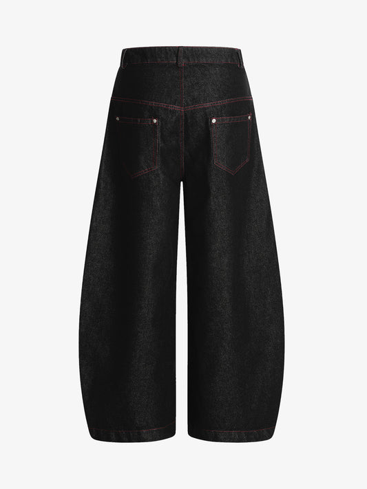 Street Culottes Red Stitching Barrel Jeans 
