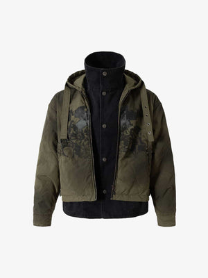 Camouflage Print Quilted Jacket with Detachable Hood for Men 