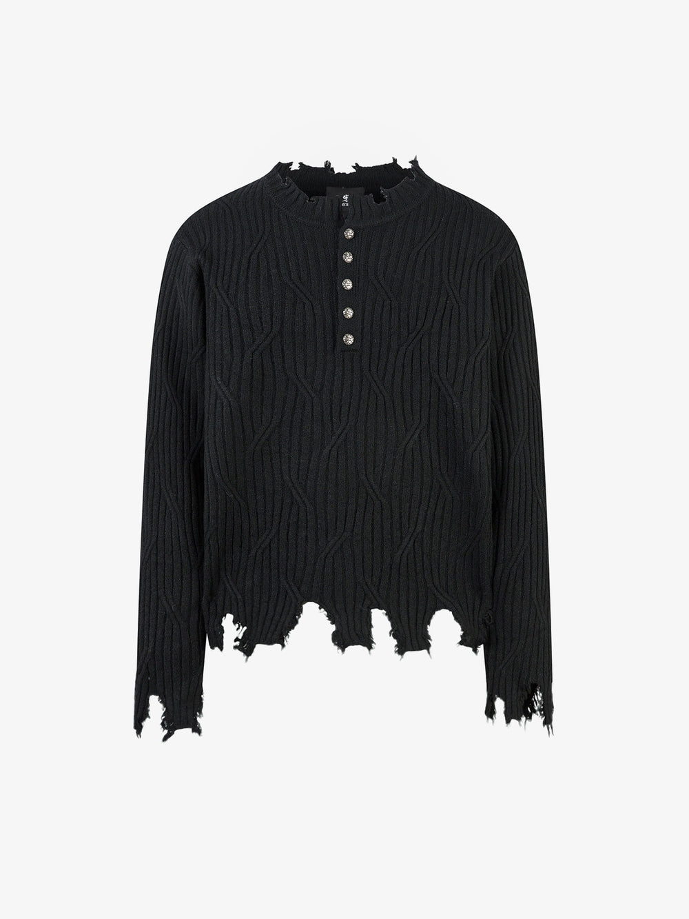 Knitted Distressed Diamond Pattern Raw Edge Sweater 