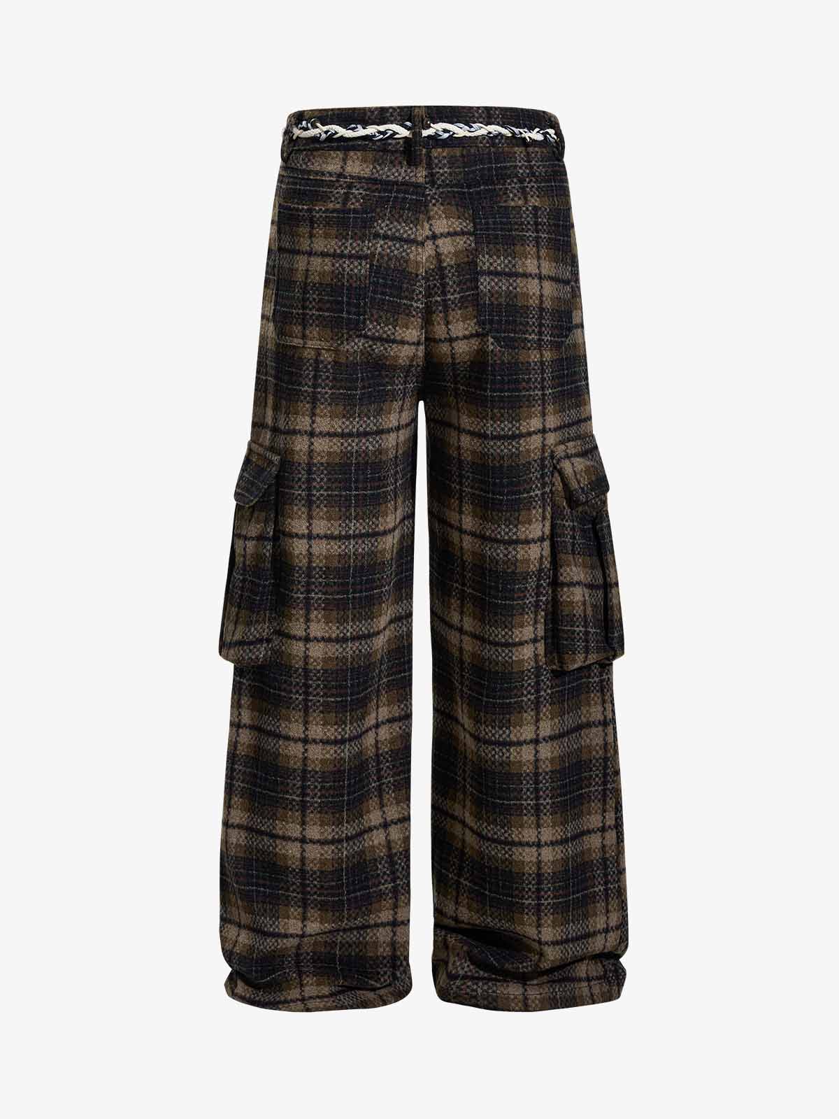 Plaid Fleece Baggy Cargo Pants 