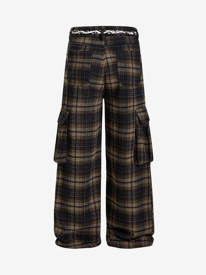 Plaid Fleece Baggy Cargo Pants 